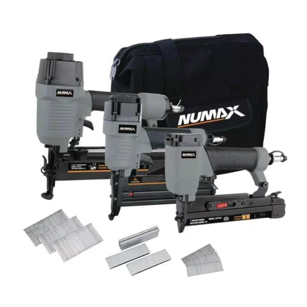 NuMax 3-Piece Pneumatic Finishing Nailer and Stapler Combo Kit with Storage Bag and Fasteners