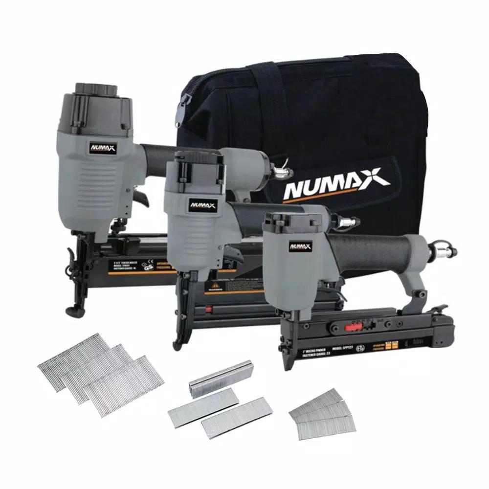 NuMax 3-Piece Pneumatic Finishing Nailer and Stapler Combo Kit with Storage Bag and Fasteners