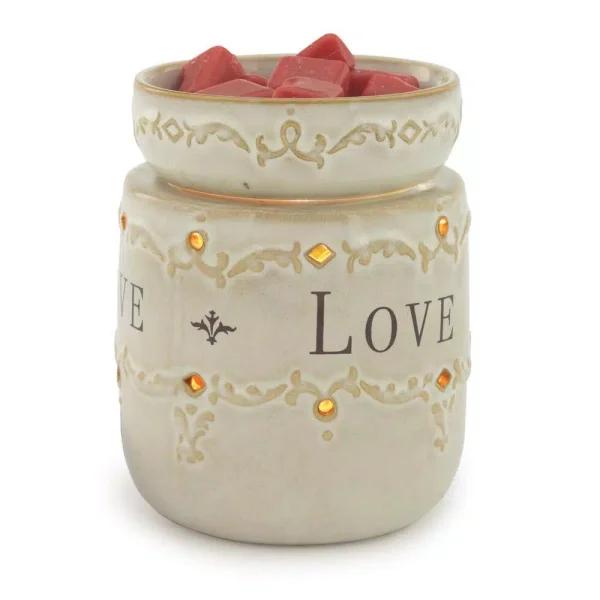 Candle Warmers Etc 8.8 in. Live, Laugh, Love Ivory Reactive Glazed Fragrance Warmer