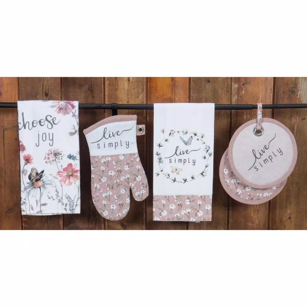 Kay Dee Lisa Audit Watercolor Floral Cotton Kitchen Textile Set - 4 Piece Blush Set