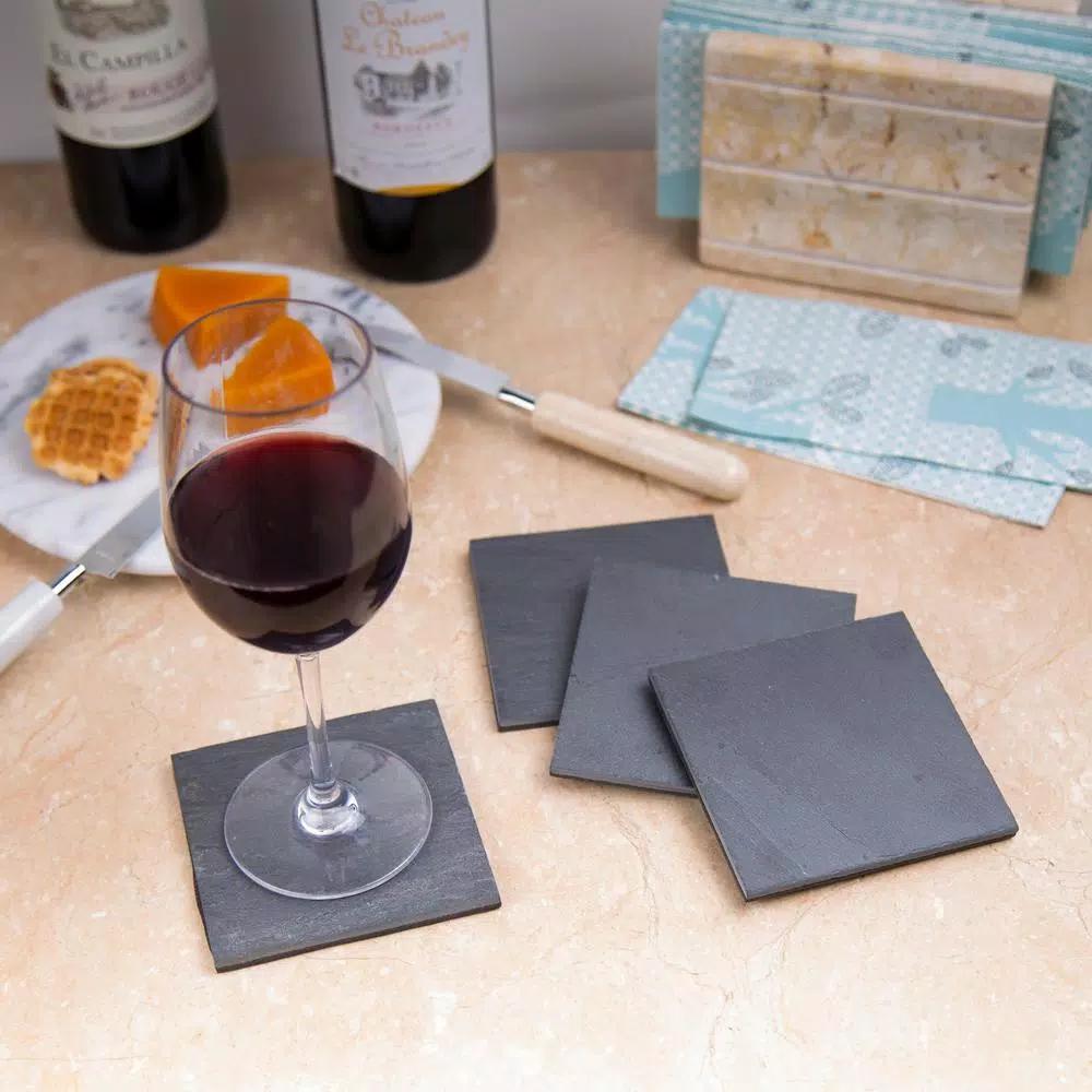 Creative Home Natural Dark Gray Slate Coaster Set of 4 - 4 in. x 4 in. Rustic Stone Coasters