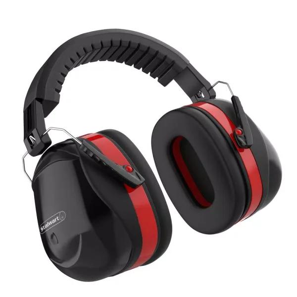 Stalwart Over-Ear Noise Reduction Ear Muffs, 30dB NRR, Foldable Black/Red