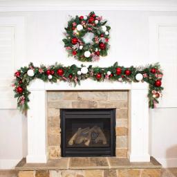 Village Lighting Company 30 in. Pre-Lit LED Nordic Red and White Christmas Wreath with Remote thumbnail 5