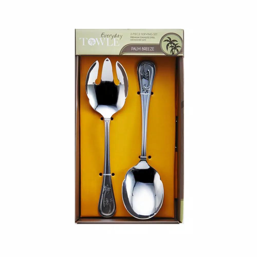 Towle Living Towle Everyday Palm Breeze 2-Piece Stainless Steel Serving Set with Palm Tree Motif