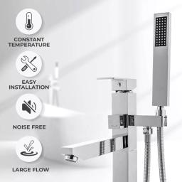 AKDY Freestanding Floor Mount Roman Tub Faucet with Hand Shower, Chrome thumbnail 2