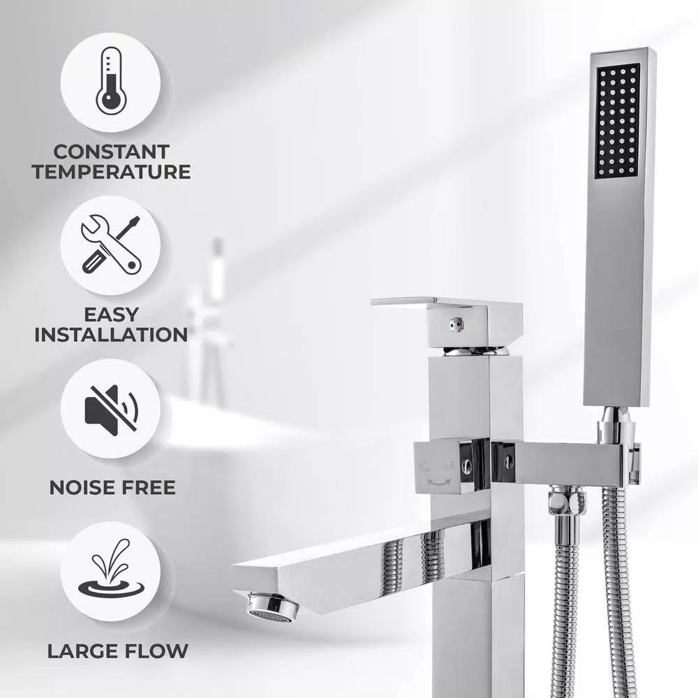 AKDY Freestanding Floor Mount Roman Tub Faucet with Hand Shower, Chrome