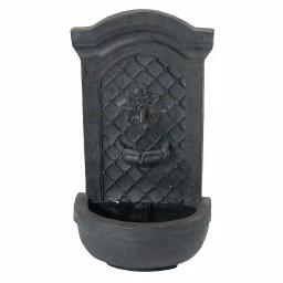 Sunnydaze Decor Rosette Resin Solar Outdoor Wall Fountain with Battery Backup and Lead Finish thumbnail 1