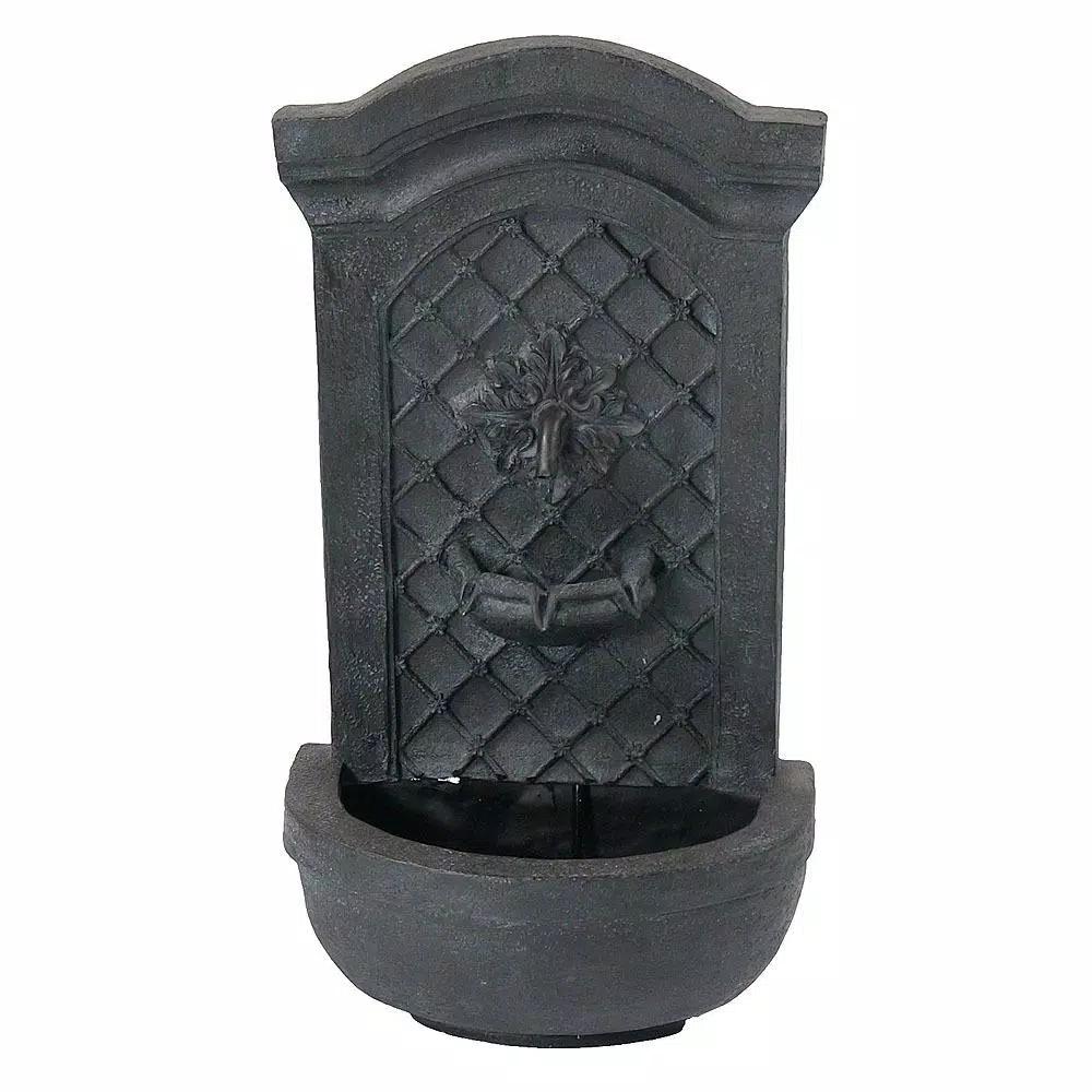 Sunnydaze Decor Rosette Resin Solar Outdoor Wall Fountain with Battery Backup and Lead Finish