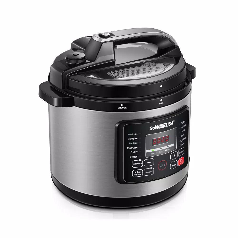 GoWISE USA 6 Qt. Stainless Steel Electric Pressure Cooker, 12-in-1 Multicooker with 12 Presets