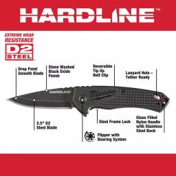 Milwaukee Hardline 2.5 in. D2 Steel Smooth Blade Folding Pocket Knife thumbnail 2