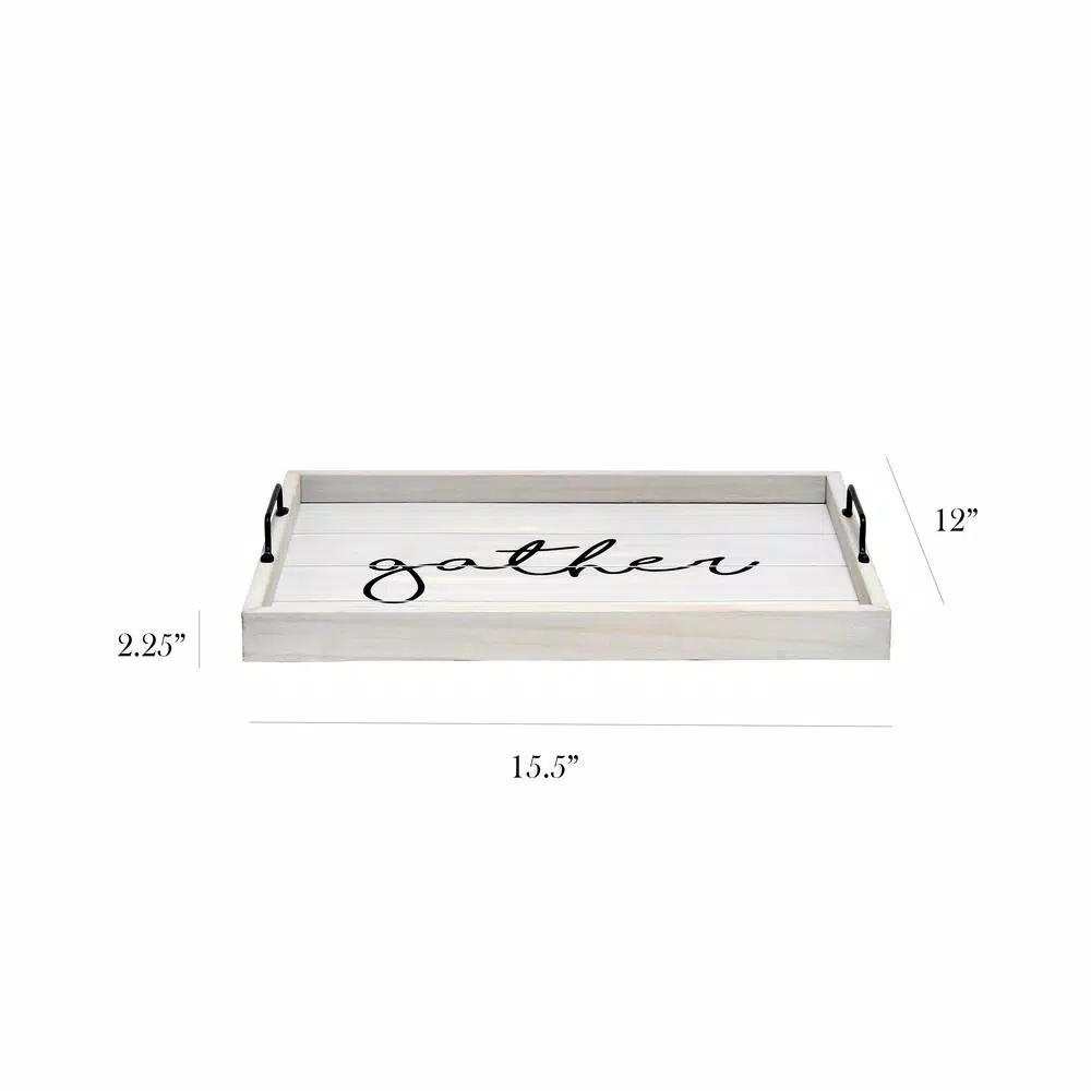 Elegant Designs Gather Gray Wash Decorative Wood Serving Tray with Black Metal Handles