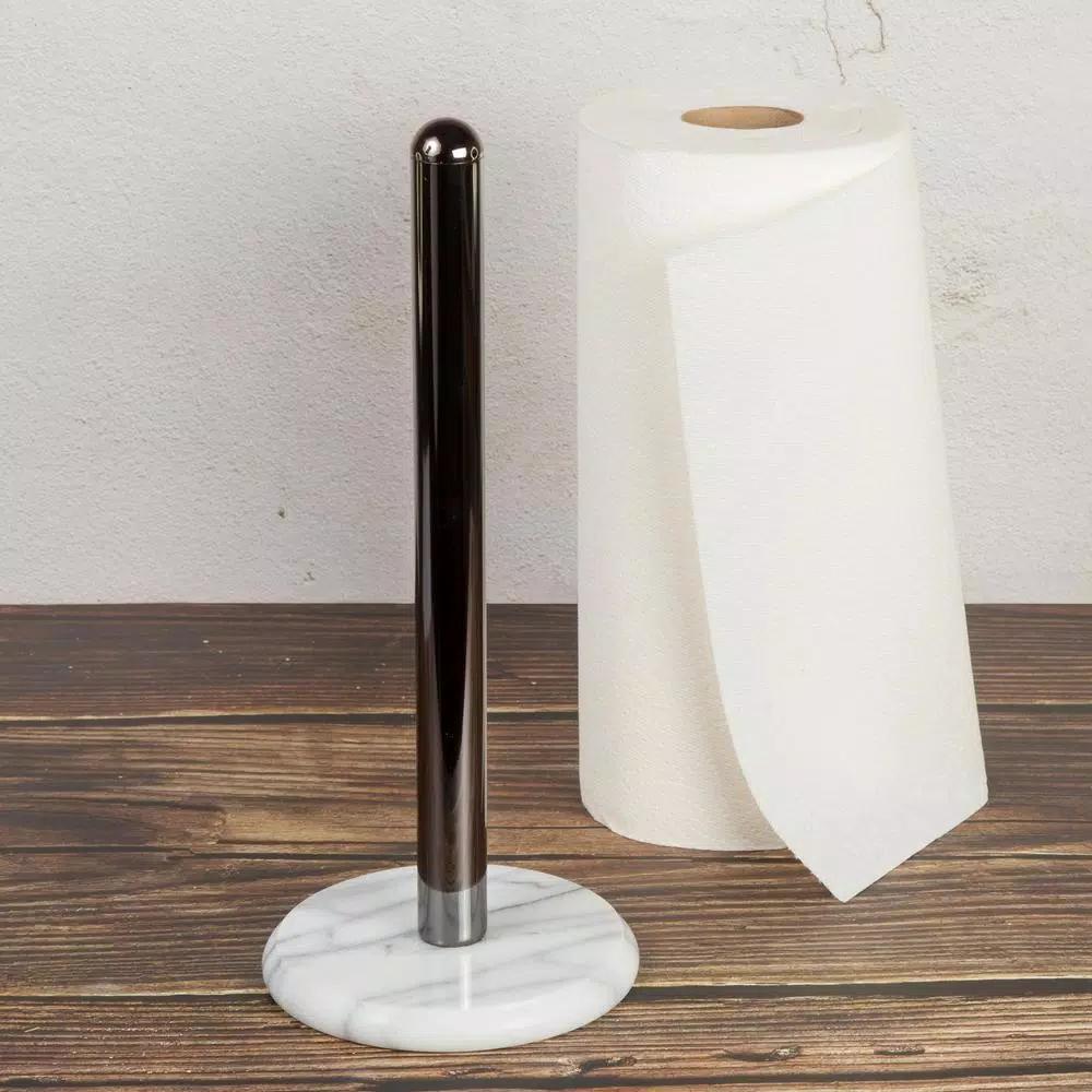 Creative Home Natural Marble Paper Towel Holder with Gunmetal Metal Pole, 12 in. Height
