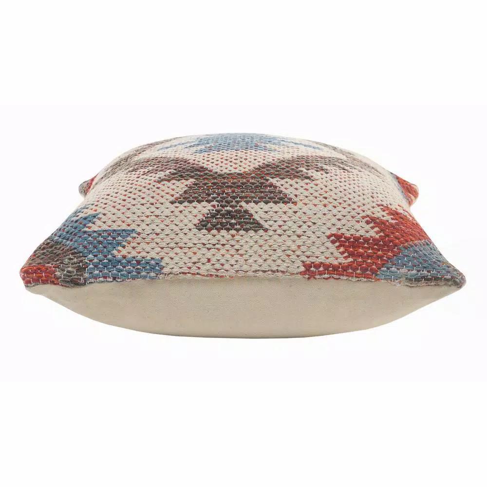 LR Home Southwestern Red Blue Gray Graphic Throw Pillow - 18 x 18 in. Cotton Square Accent Pillow