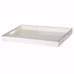 Benzara Mimosa Decor White Rectangle Serving Tray with Cutout Handles thumbnail 1
