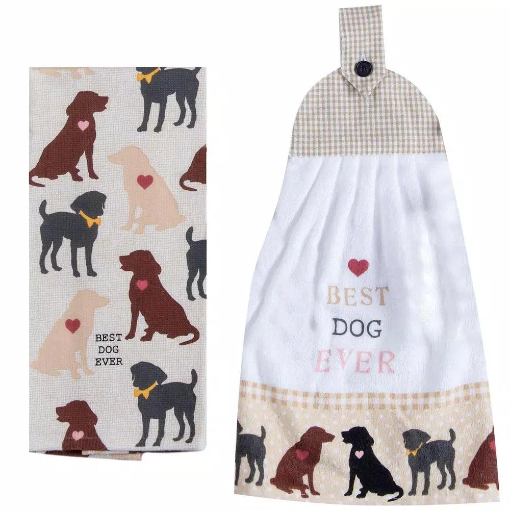 Kay Dee Fur Real Pets Dog Themed Gray Cotton Kitchen Textile Set - 4 Piece