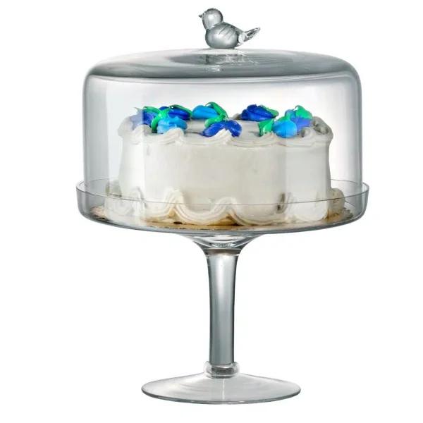 Artland Songbird Glass Covered Pedestal Cake Stand with Bird Finial, 10 in. Diameter