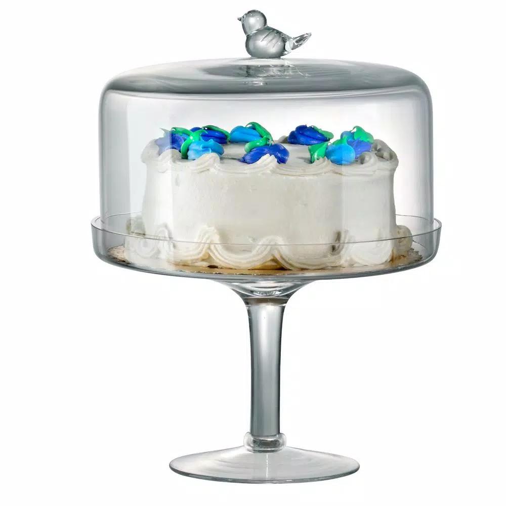 Artland Songbird Glass Covered Pedestal Cake Stand with Bird Finial, 10 in. Diameter