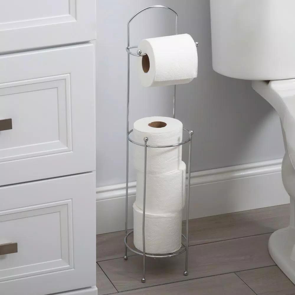 Bath Bliss Chrome Toilet Paper Holder and Stand, Freestanding Storage with 3 Extra Roll Capacity