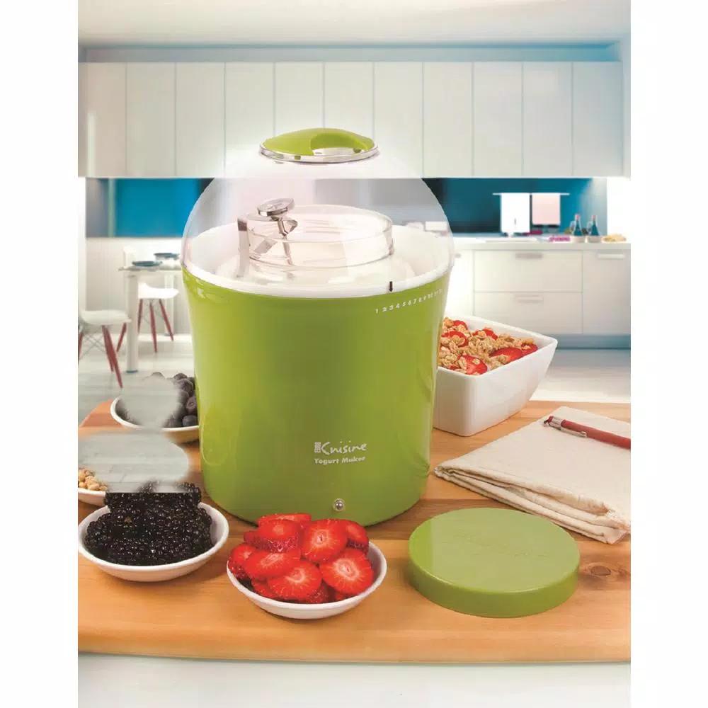 Euro Cuisine 2 Qt. Yogurt Maker with Glass Jar, Stainless Steel Thermometer, and Greek Yogurt Cotton Bag - Green