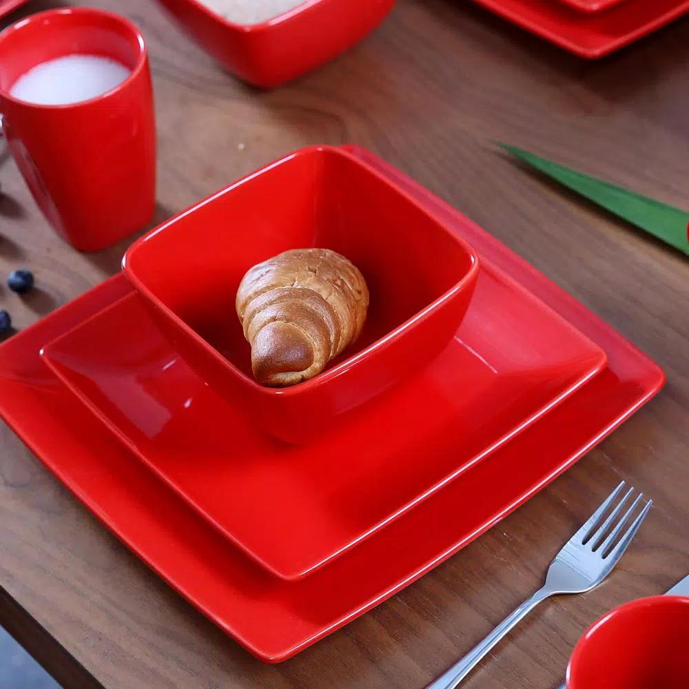 Boyel Living 16-Piece Modern Red Porcelain Dinnerware Set, Service for 4