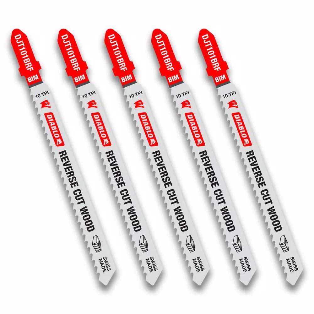 Diablo 4 in. x 10 TPI Reverse Cut Bi-Metal T-Shank Jigsaw Blades, 5-Pack