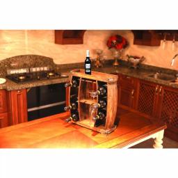 Vintiquewise Rustic Brown Wooden 8-Bottle Wine Rack with Decorative Wine Glass Holder thumbnail 7