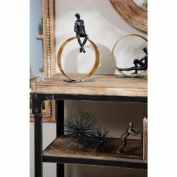 LITTON LANE Modern Textured Black Resin Man Figurine with Metallic Gold Circle Statue thumbnail 1