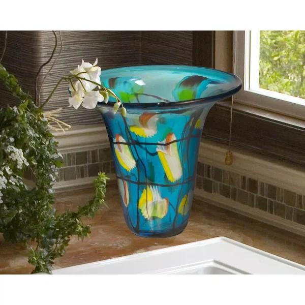 Dale Tiffany 9.5 in. Imagination Hand Blown Art Glass Vase, Multi-Colored Trumpet Shape