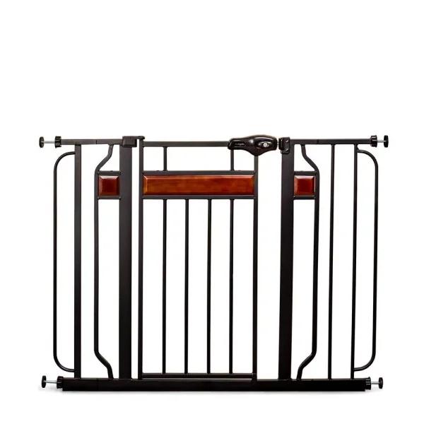 Regalo Home Accents 30 in. Metal Walk-Through Safety Gate with Cherry Wood Accents