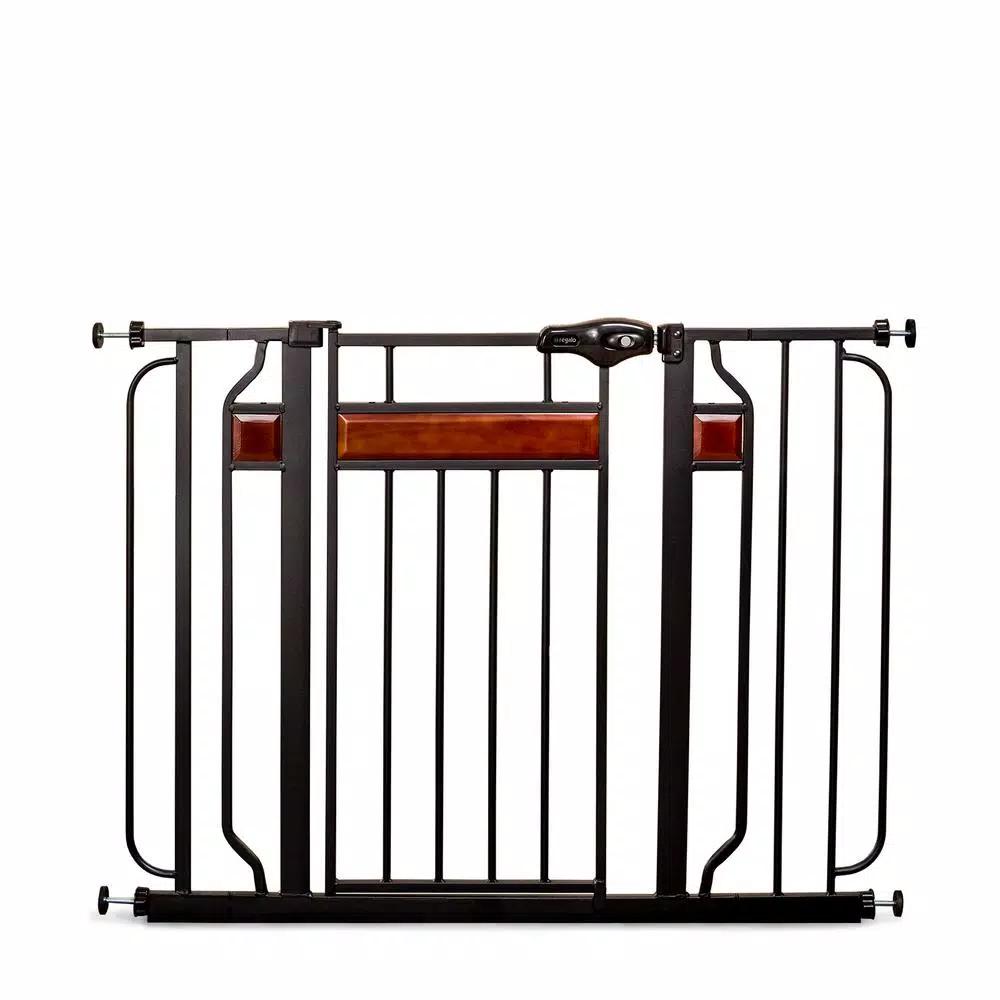 Regalo Home Accents 30 in. Metal Walk-Through Safety Gate with Cherry Wood Accents
