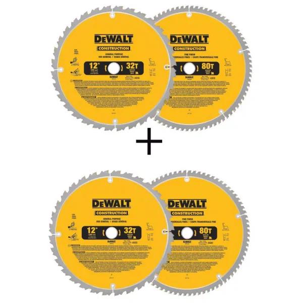 DEWALT 12 in. Miter Saw Blade Assortment, 32-Teeth & 80-Teeth (4-Pack)