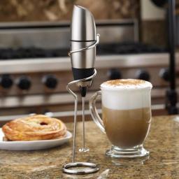 BonJour Black Stainless Steel Battery-Powered Milk Frother with Chrome Stand thumbnail 2