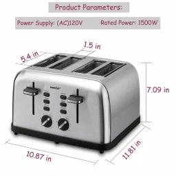 Boyel Living 1500W 4-Slice Wide Slot Toaster with Dual Independent Control Panels, Silver thumbnail 5