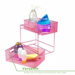 MIND READER 2-Tier Metal Mesh Utensil Caddy & Organizer, Pink thumbnail 5