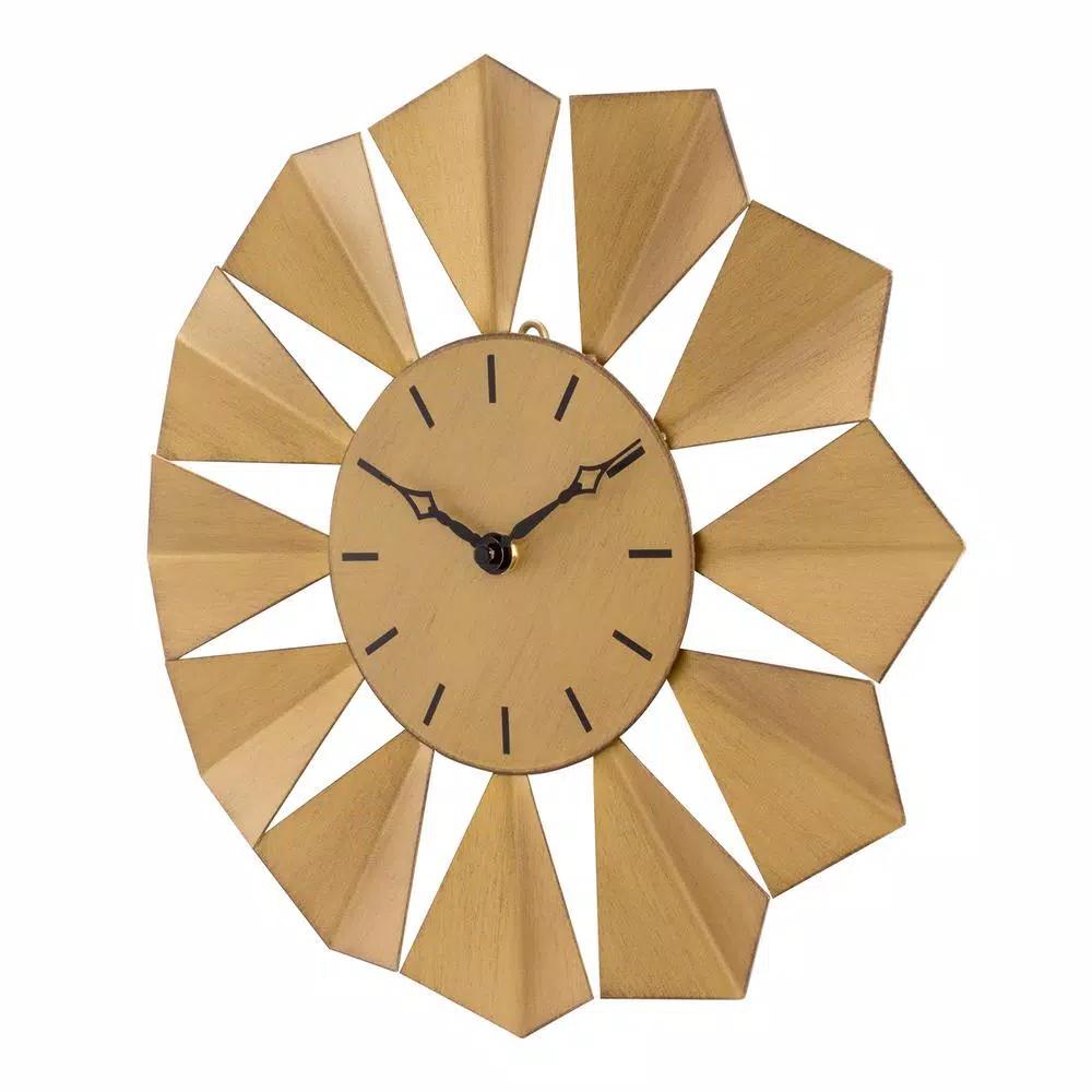La Crosse Technology 12.8 in. Gold Metal Sunray Quartz Wall Clock - Mid-Century Sunburst Design