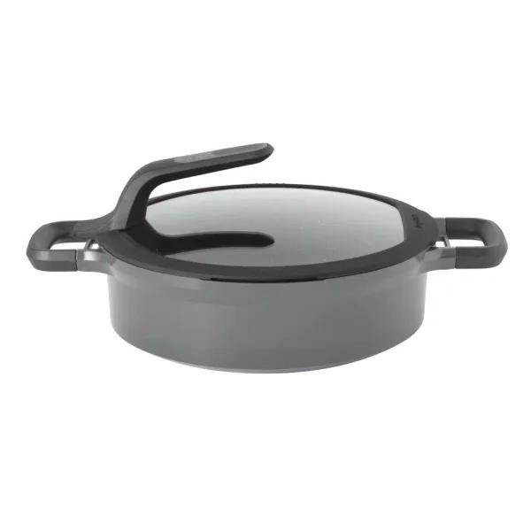 BergHOFF GEM Stay Cool 4.1 qt. Cast Aluminum Nonstick Saute Pan with Glass Lid, Gray