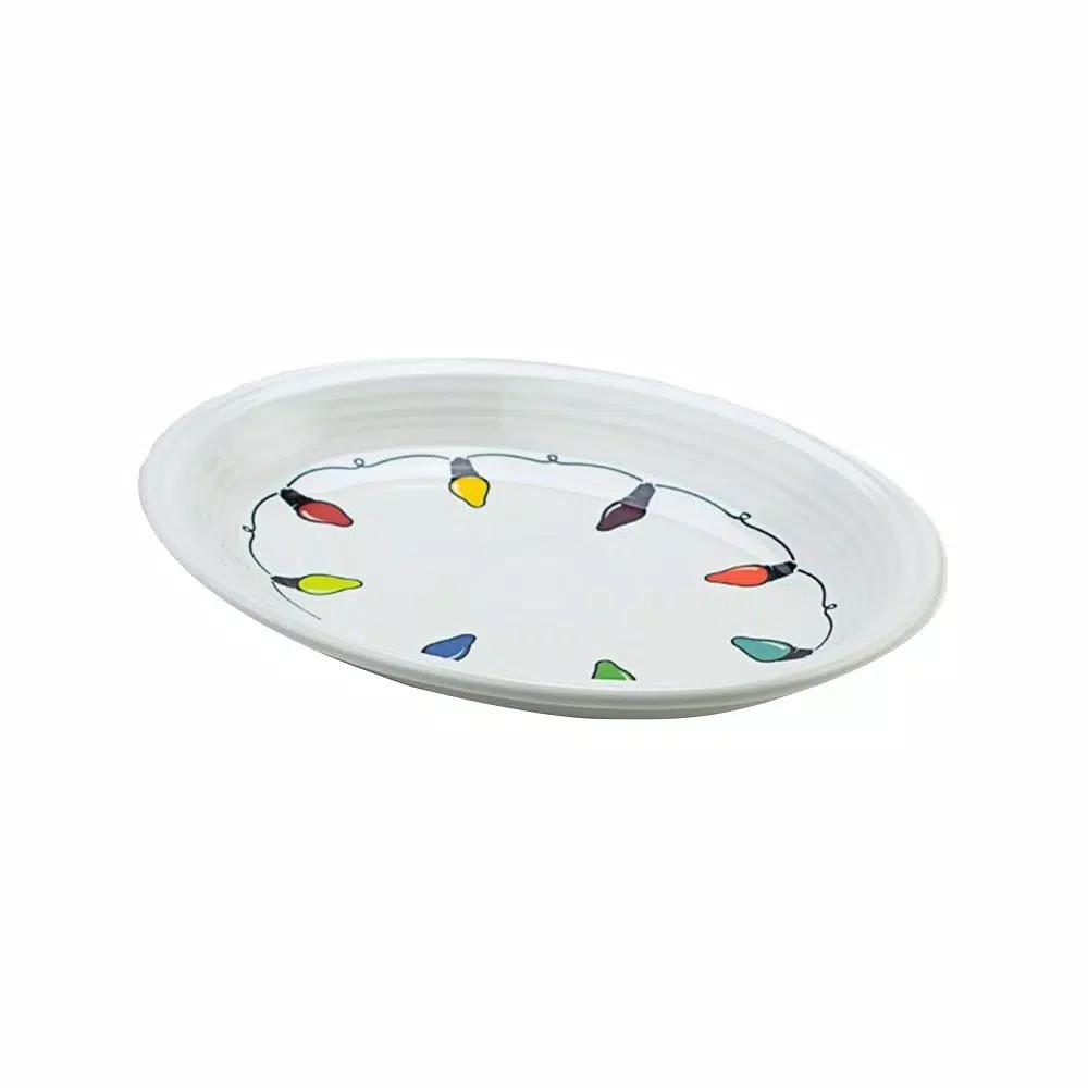 Fiesta White Ceramic Christmas Lights Medium Oval Platter, 11.625 in.