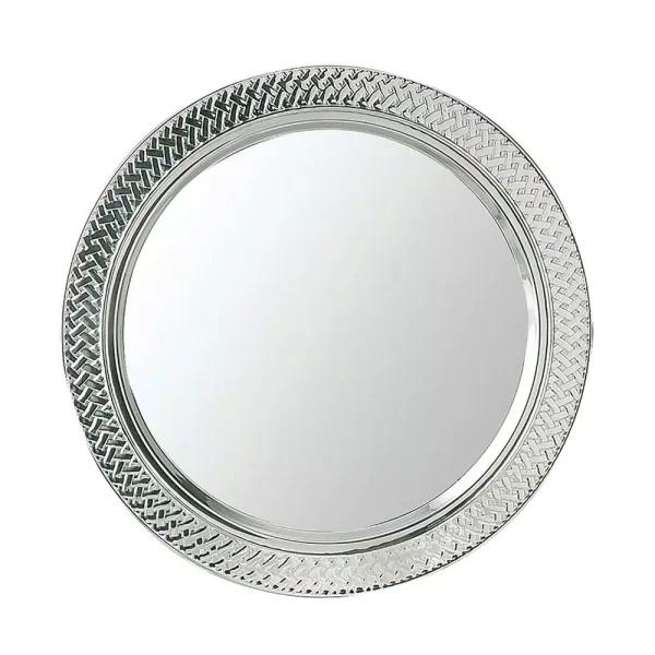 Elegance 15 in. Stainless Steel Round Lattice Border Serving Tray, 18/10 High Luster Finish