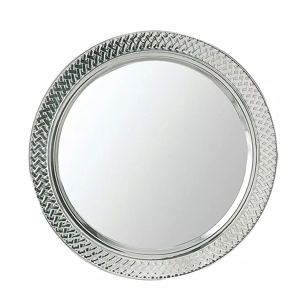 Elegance 15 in. Stainless Steel Round Lattice Border Serving Tray, 18/10 High Luster Finish