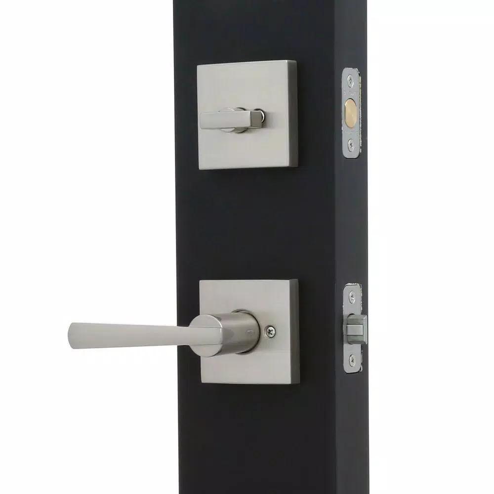 Baldwin Prestige Spyglass Single Cylinder Satin Nickel Handleset with Square Lever and SmartKey Security