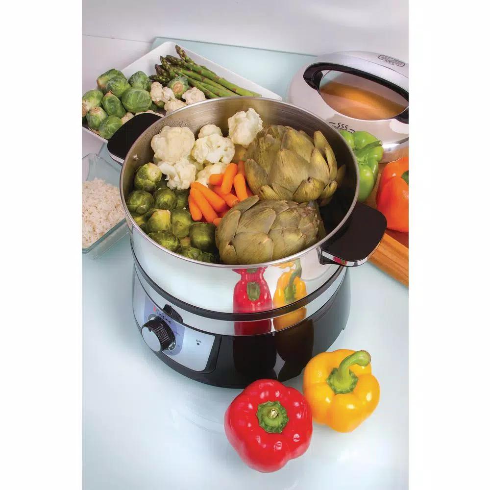 Euro Cuisine 3.4 Qt. Stainless Steel Electric Food Steamer and Rice Cooker, 1200W, Black