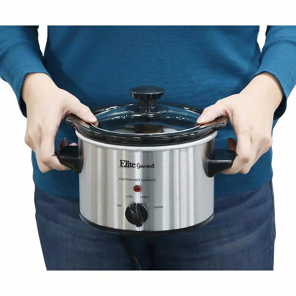 Elite 1.5 Qt. Stainless Steel Mini Slow Cooker with Removable Stoneware Pot