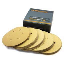 POWERTEC 6 in. Gold Aluminum Oxide Hook and Loop Sanding Disc Assortment, 6-Hole, 50-Pack thumbnail 2