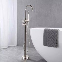 Vanity Art 46 in. Freestanding Single Handle Claw Foot Tub Faucet with Hand Shower, Brushed Nickel thumbnail 5