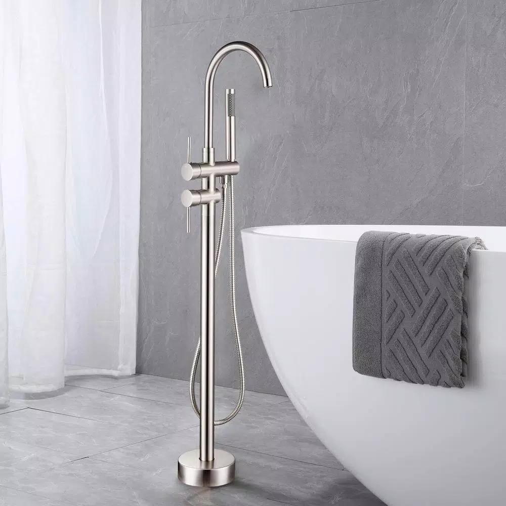 Vanity Art 46 in. Freestanding Single Handle Claw Foot Tub Faucet with Hand Shower, Brushed Nickel