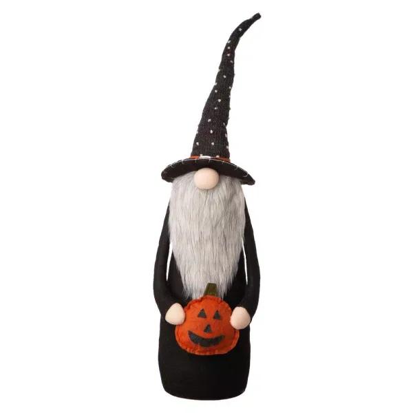 Glitzhome 28 in. Halloween Fabric Gnome Standing Decor with Posable Hat and Faux Fur Beard