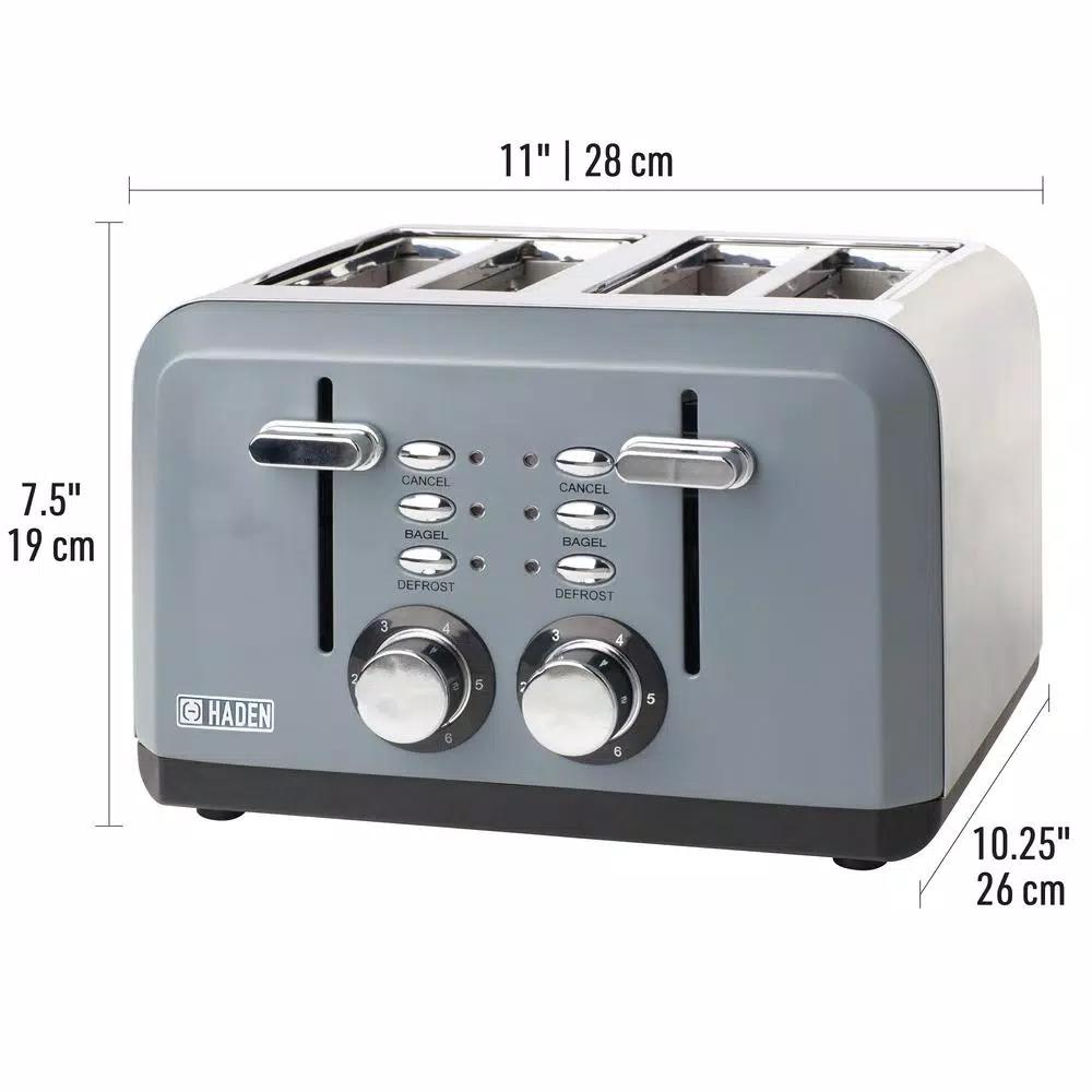 Haden Perth 1500W 4-Slice Wide Slot Toaster, Slate Grey