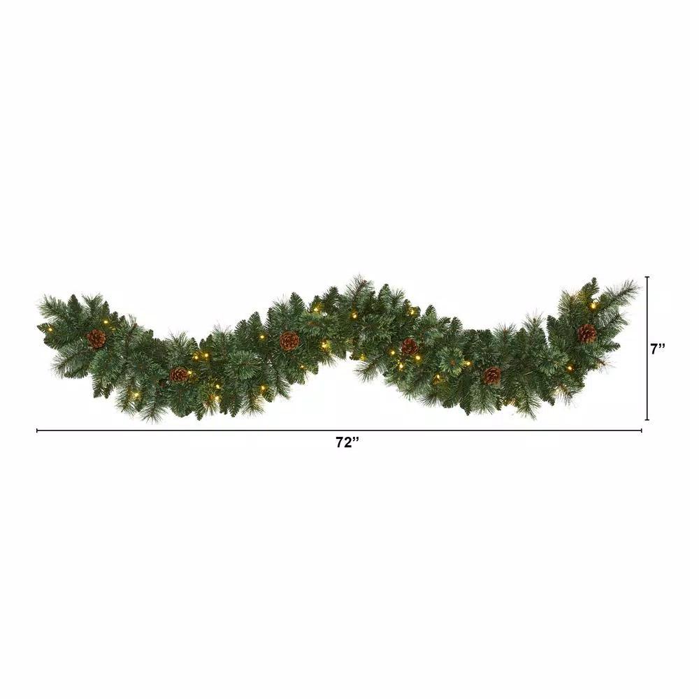 Nearly Natural 6 ft. Pre-lit Mountain Pine Artificial Garland with 35 Warm White LED Lights and Pinecones