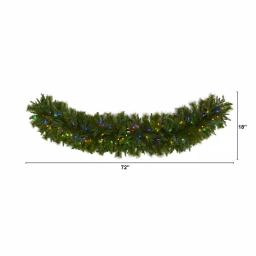 Nearly Natural 6 ft. Pre-Lit Christmas Pine Extra Wide Artificial Garland with 100 Multi-Colored LED Lights thumbnail 2