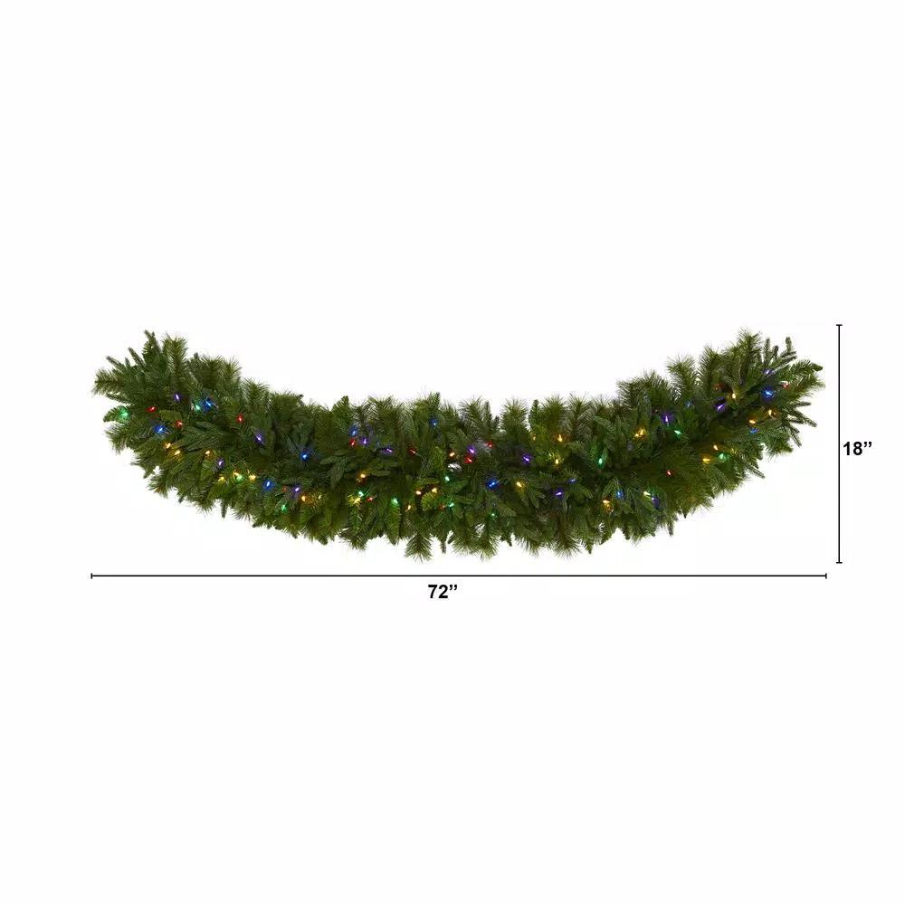 Nearly Natural 6 ft. Pre-Lit Christmas Pine Extra Wide Artificial Garland with 100 Multi-Colored LED Lights